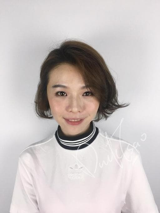 女生短髮、手撥卷、女生短卷髮-(耳下肩上)