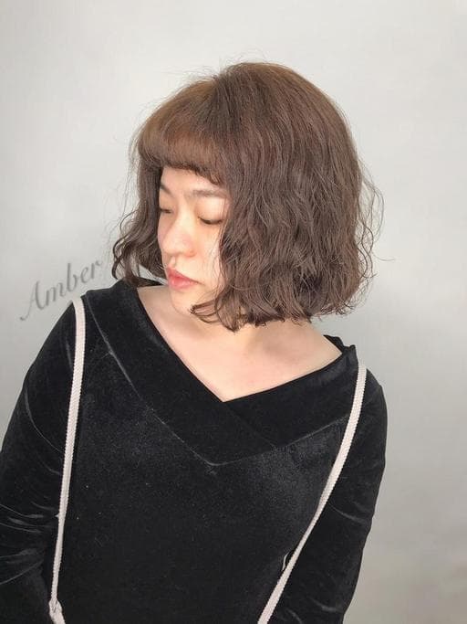 女生短髮、QQ捲、女生短卷髮-(耳下肩上)