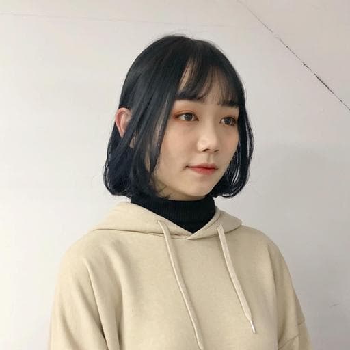 女生短髮、藍色系、藍灰色