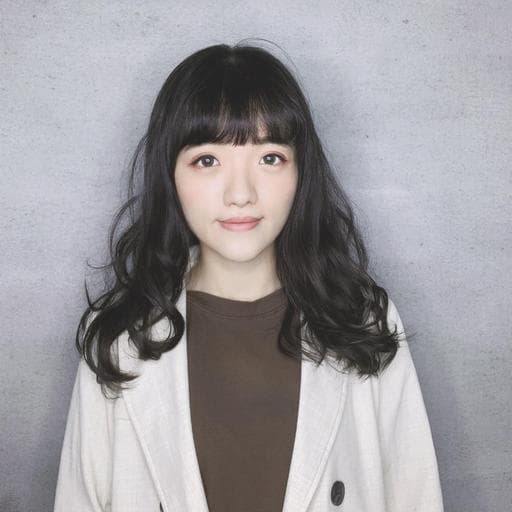 女生長髮、短瀏海、溫塑燙