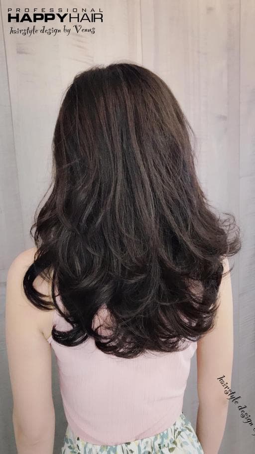 女生長髮、溫塑燙、短瀏海