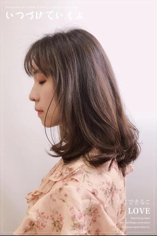 女生中長髮、溫塑燙、短瀏海