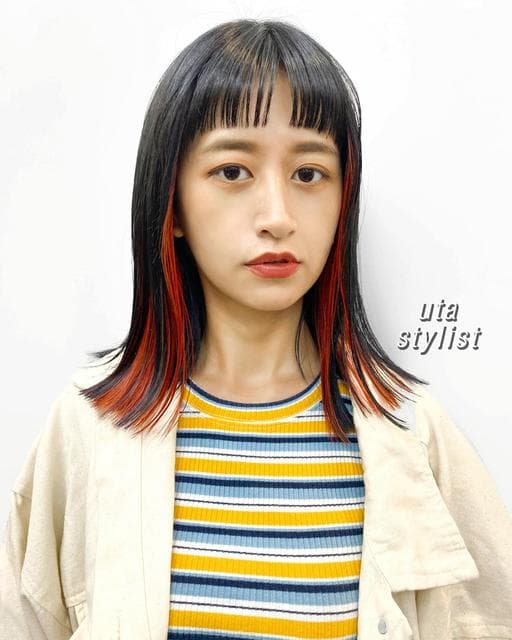 女生中長髮、短瀏海、女生染髮