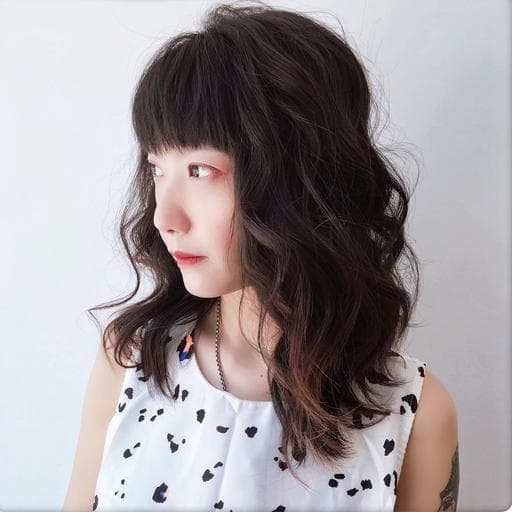 女生中長髮、八字瀏海、女生染髮
