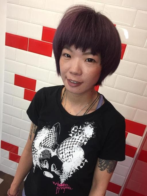 女生短髮、霧感髮色、霧面棉花糖灰紫