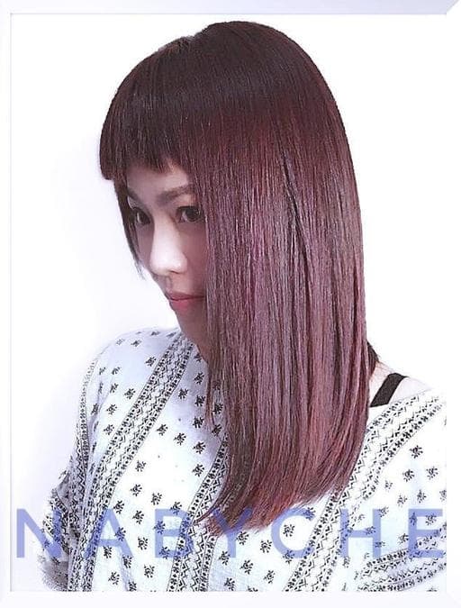女生眉上瀏海、霧面、染髮