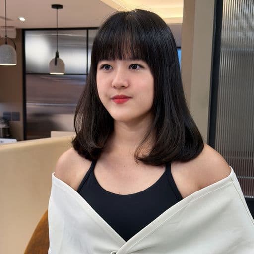 女生中長髮、短瀏海、長臉